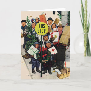 Bus Stop at Christmas Holiday Card