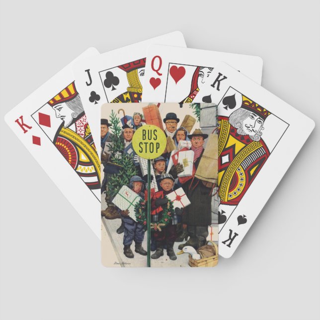 Bus Stop at Christmas Playing Cards (Back)