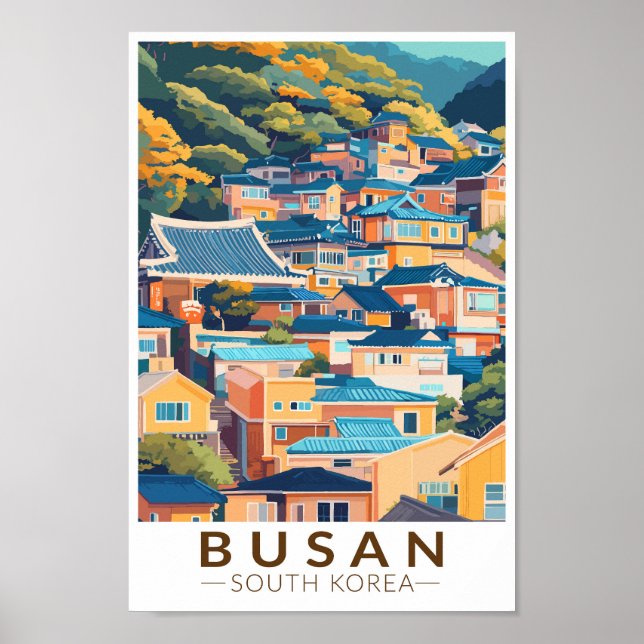 Busan Gamcheon Culture Village Travel Art Vintage Poster (Front)