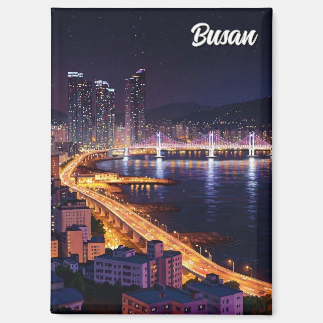 Busan Skyline night Travel Magnet (Front)