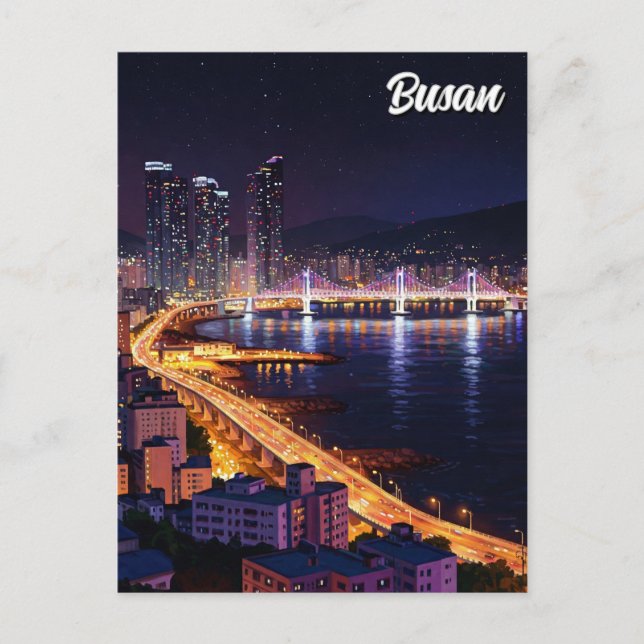 Busan Skyline night Travel Postcard (Front)