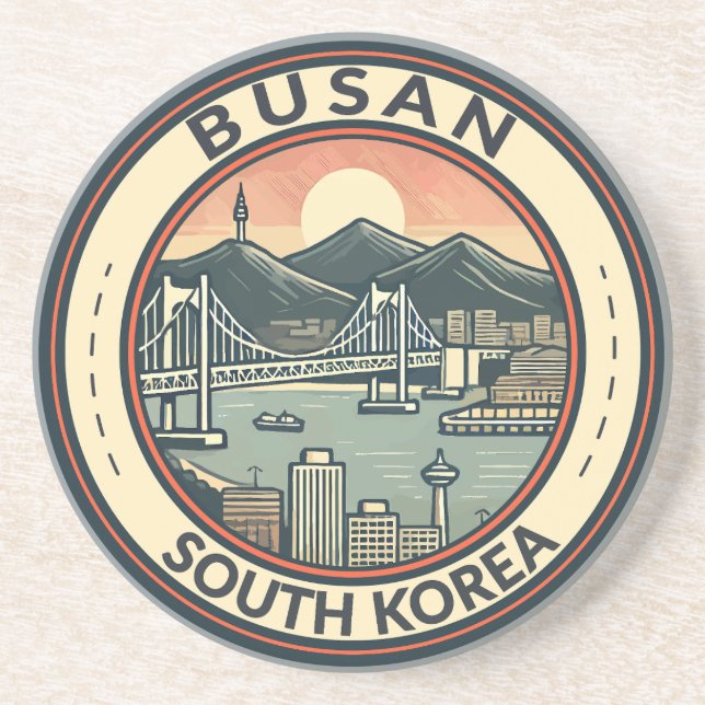 Busan South Korea Bridge Travel Art Badge Coaster (Front)