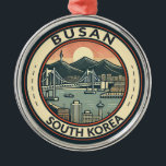 Busan South Korea Bridge Travel Art Badge Metal Tree Decoration<br><div class="desc">Busan retro vector travel design. Busan,  a large port city in South Korea,  is known for its beaches,  mountains and temples.</div>