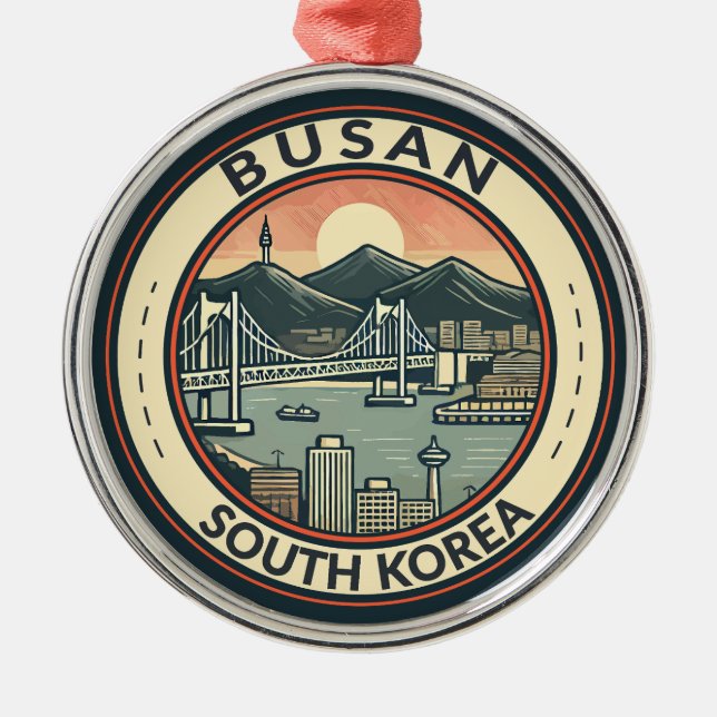 Busan South Korea Bridge Travel Art Badge Metal Tree Decoration (Front)