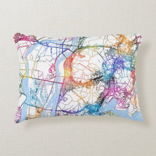 Busan South Korea City Map Decorative Cushion