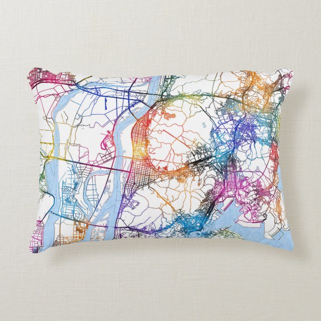 Busan South Korea City Map Decorative Cushion (Front)