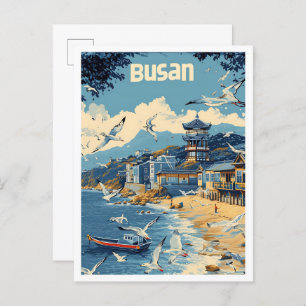 Busan South Korea Vintage Art Travel Illustration Postcard