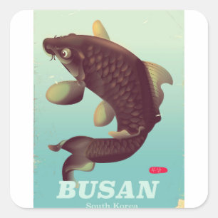 Busan South Korean vintage style travel poster Square Sticker