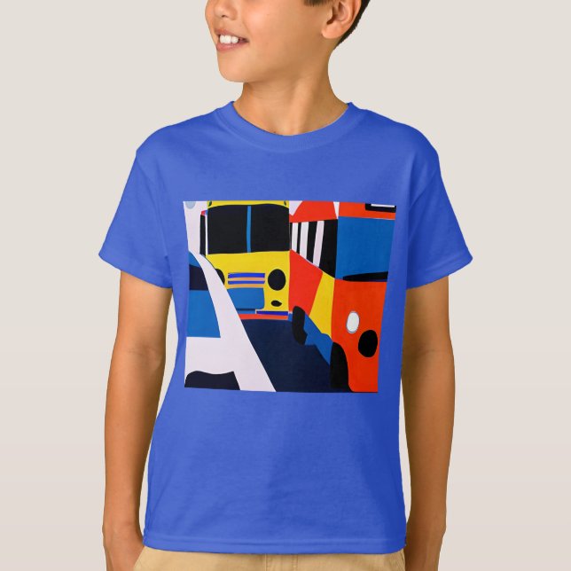 Buses and Cars in Primary Colours Kid's T-Shirt (Front)