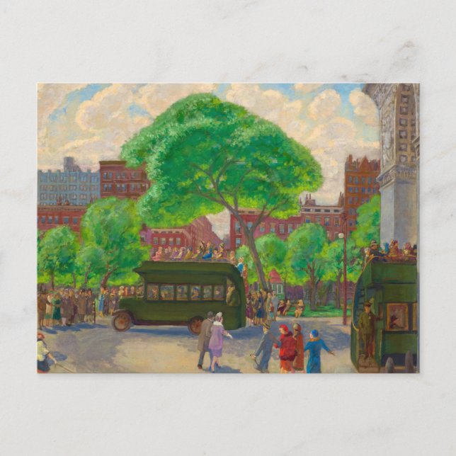 Buses in the Square by John Sloan Postcard (Front)