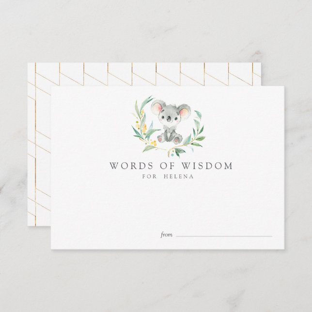 Bush Baby Koala Baby Shower Advice Cards (Front/Back)