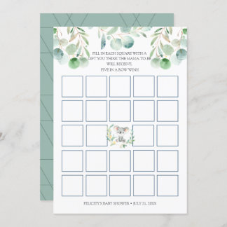 Bush Baby Koala Baby Shower Bingo Game Card