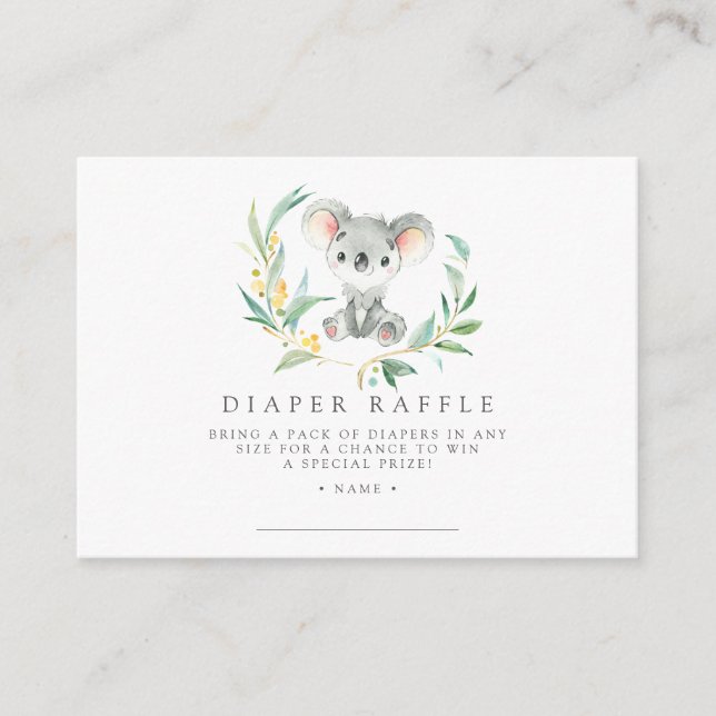 Bush Baby Koala Diaper Raffle Ticket cards (Front)