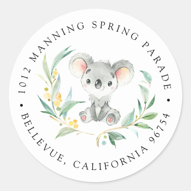 Bush Baby Koala Return Address Classic Round Sticker (Front)