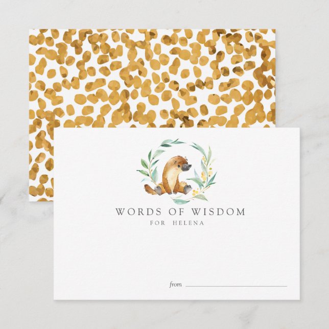 Bush Baby Platypus Baby Shower Advice Cards (Front/Back)