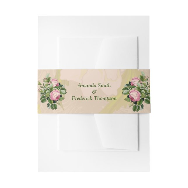 Bush Garden Green - soft pink roses Envelope Band Invitation Belly Band (Front Example)