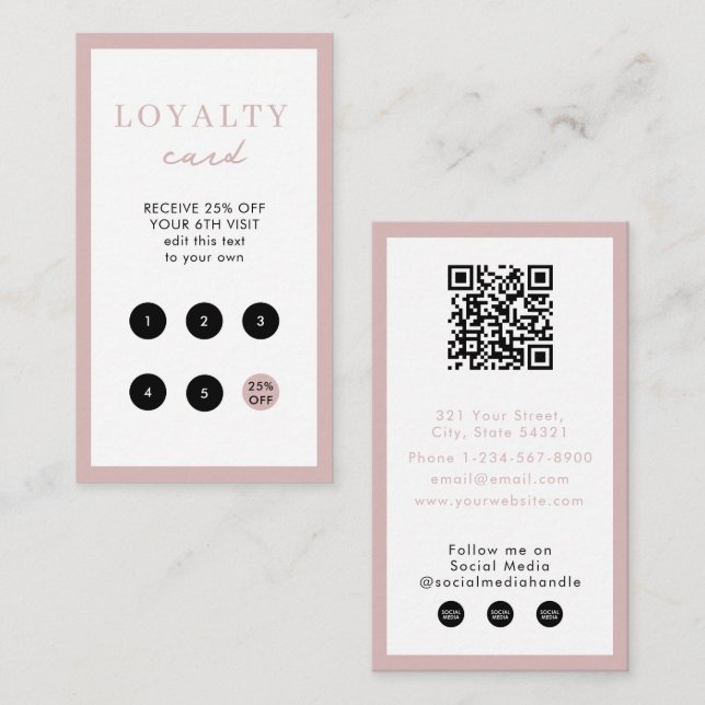 Bush Pink Business Simple QR Code Loyalty  Business Card (Front/Back)