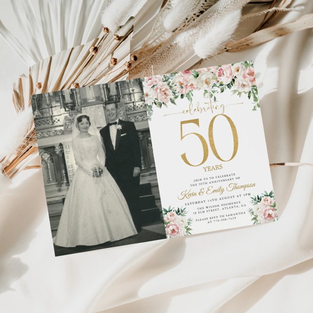 Bush Pink Floral 50th Anniversary  Invitation (Creator Uploaded)
