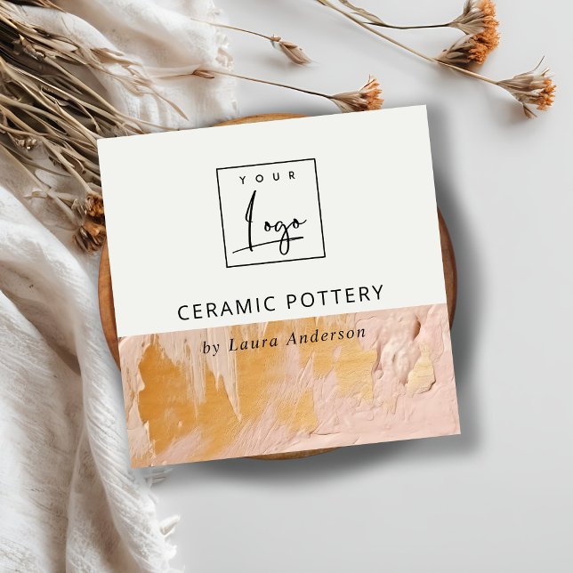 Bush Pink Gold Oil Paint Texture Logo QR Code Square Business Card (Creator Uploaded)