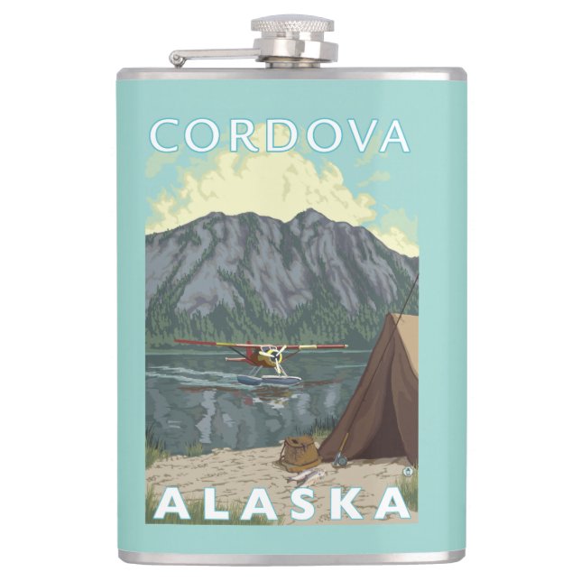 Bush Plane & Fishing - Cordova, Alaska Hip Flask (Front)