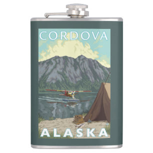 Bush Plane & Fishing - Cordova, Alaska Hip Flask
