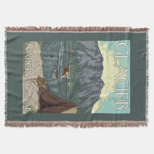 Bush Plane & Fishing - Glacier National Park, MT Throw Blanket (Front)