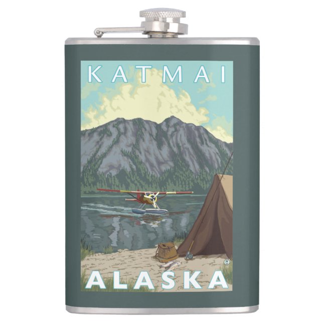 Bush Plane & Fishing - Katmai, Alaska Hip Flask (Front)