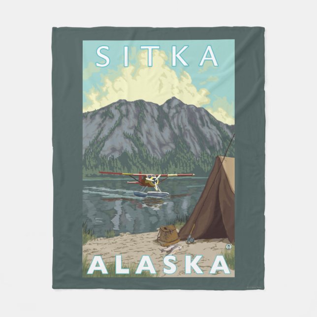 Bush Plane & Fishing - Sitka, Alaska Fleece Blanket (Front)