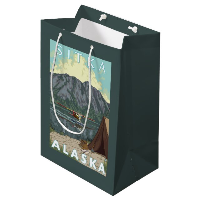 Bush Plane & Fishing - Sitka, Alaska Medium Gift Bag (Front Angled)