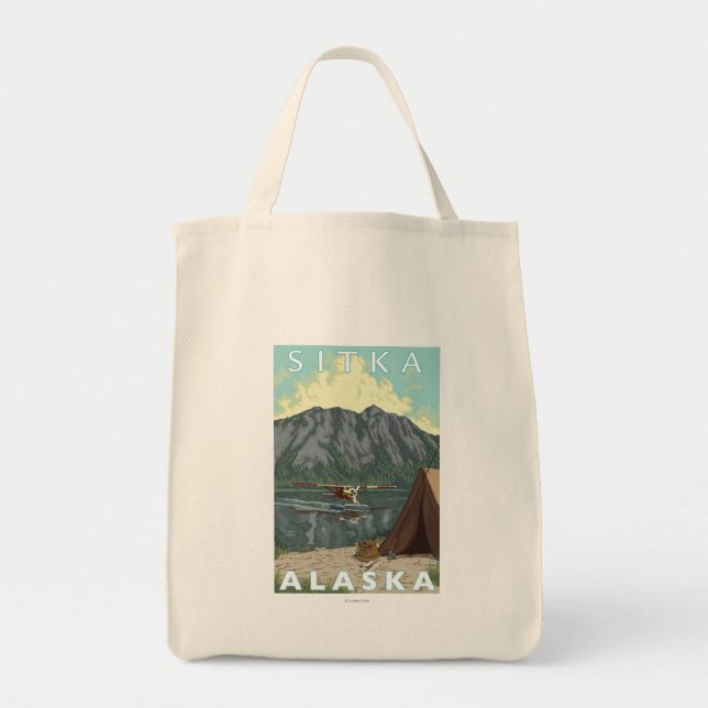 Bush Plane & Fishing - Sitka, Alaska Tote Bag (Front)