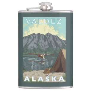Bush Plane & Fishing - Valdez, Alaska Hip Flask