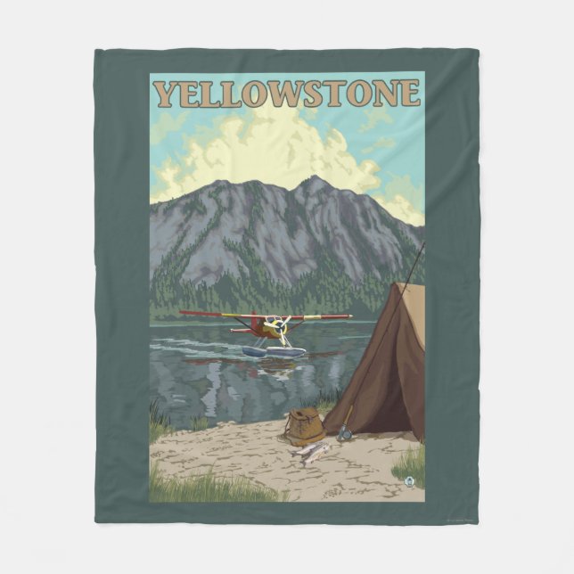 Bush Plane & Fishing - Yellowstone National Fleece Blanket (Front)