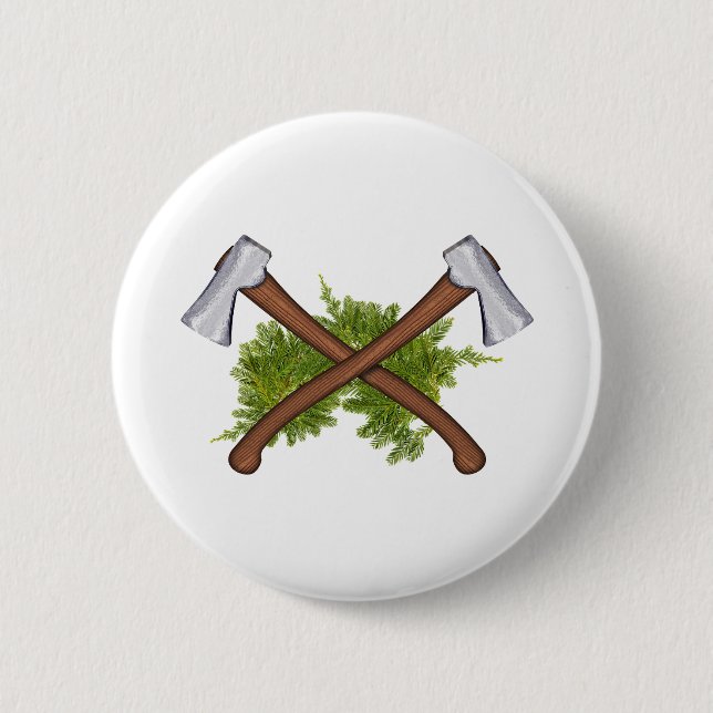 bushcraft crossing axes 6 cm round badge (Front)