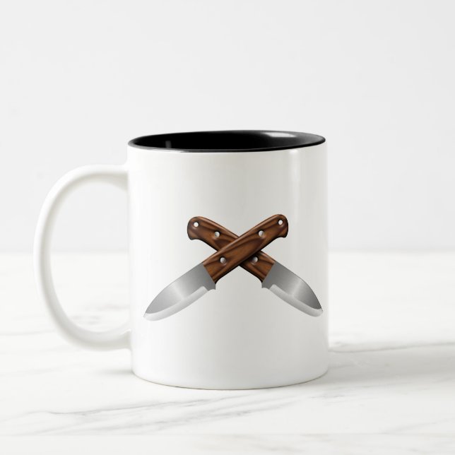 bushcraft crossing knives Two-Tone coffee mug (Left)