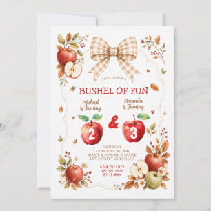 Bushel of Fun Apple Plaid Bow Sibling Birthday Invitation