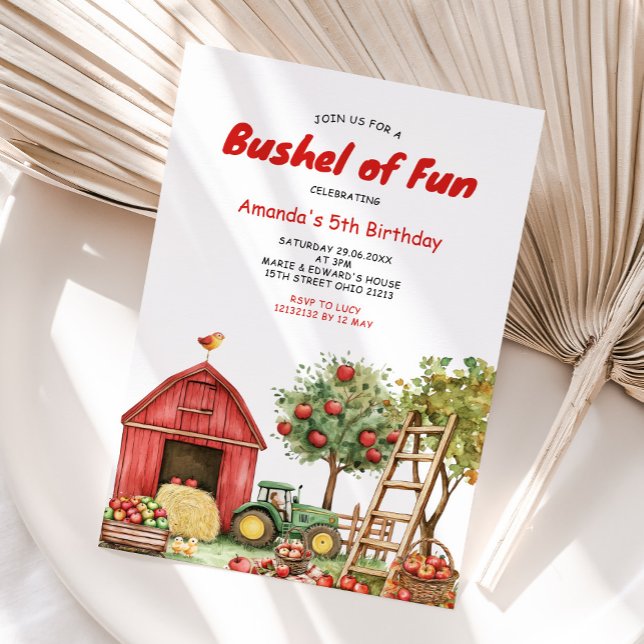 Bushel of Fun Birthday Girl Red Gingham Party Invitation (Creator Uploaded)