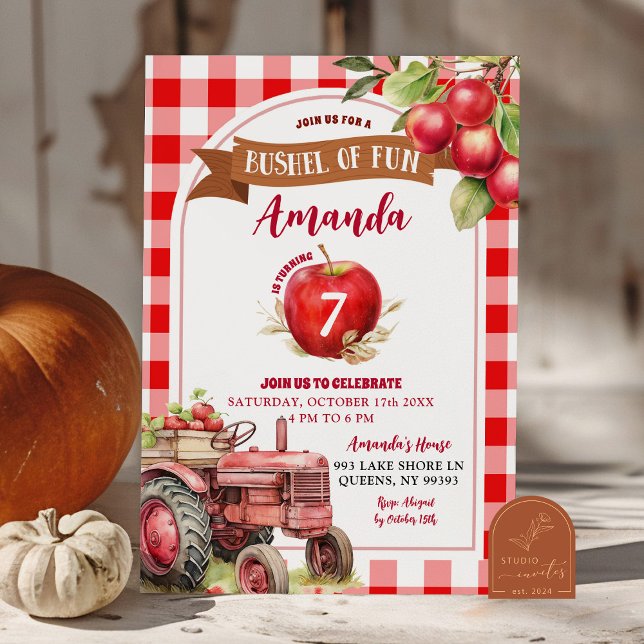 Bushel of Fun Red Apple and Truck Birthday Girl Invitation (Creator Uploaded)