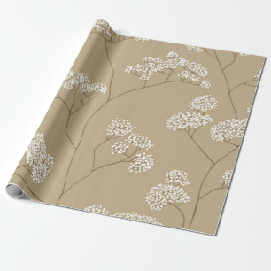 Bushes of small white flowers in beige colour pale wrapping paper