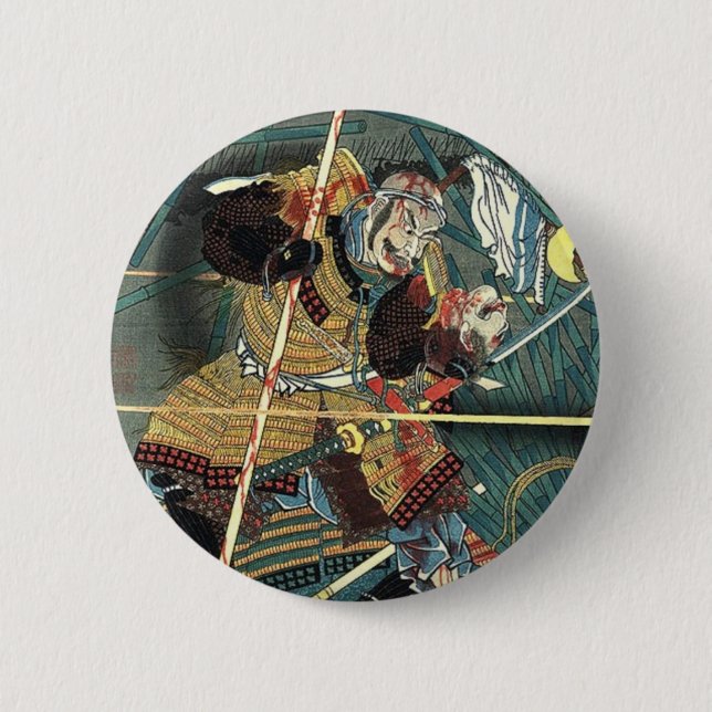bushido fighting japanese ukiyo-e samurai warrior 6 cm round badge (Front)