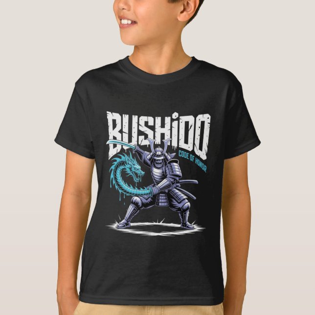 Bushido Samurai Dragon Sword Graphic T-Shirt (Front)