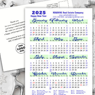 Business 20245 Calendar Modern Blue Script Simple Holiday Postcard
