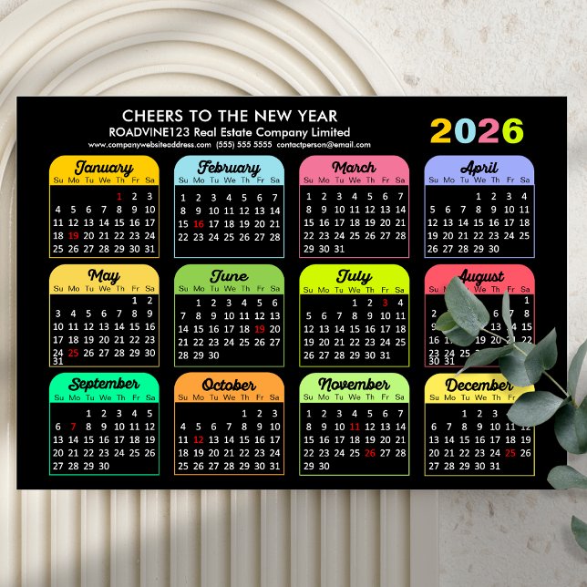 Business 2024 Calendar Modern Black Gold Colourful Holiday Card (Creator Uploaded)