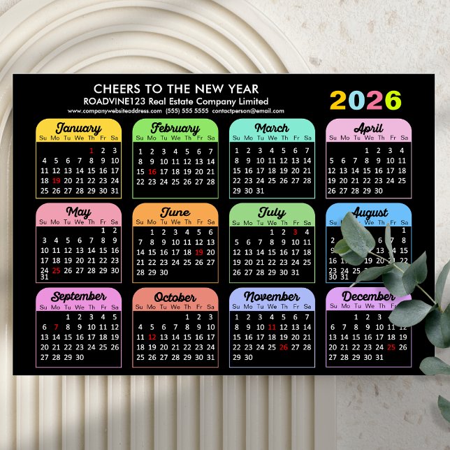Business 2024 Calendar Modern Black Simple Colour Holiday Card (Creator Uploaded)