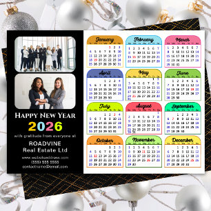 Business 2025 Calendar Modern Black Gold Colourful Holiday Card