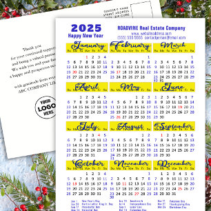 Business 2025 Calendar Modern Blue Script Simple Holiday Postcard