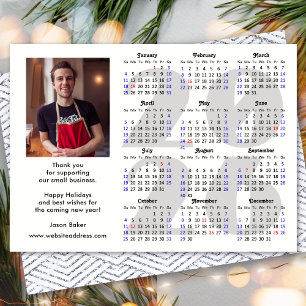 Business 2026 Calendar Minimalist Silver Glitter Holiday Card