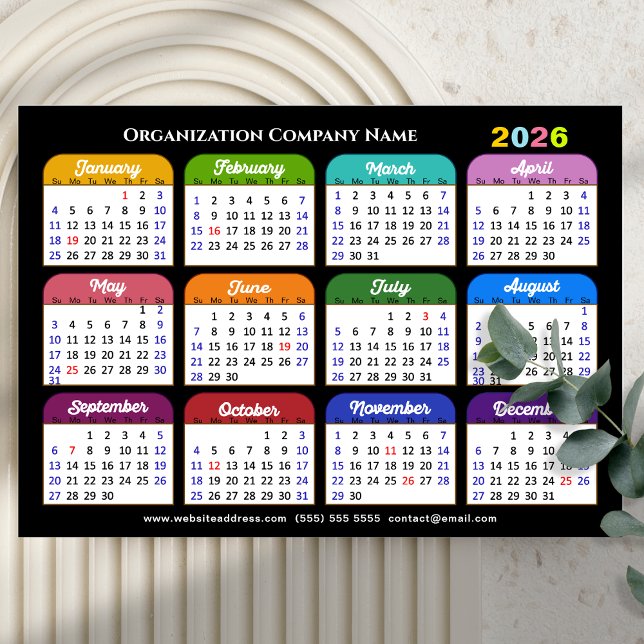 Business 2026 Calendar Modern Black Gold Colourful Holiday Card (Creator Uploaded)