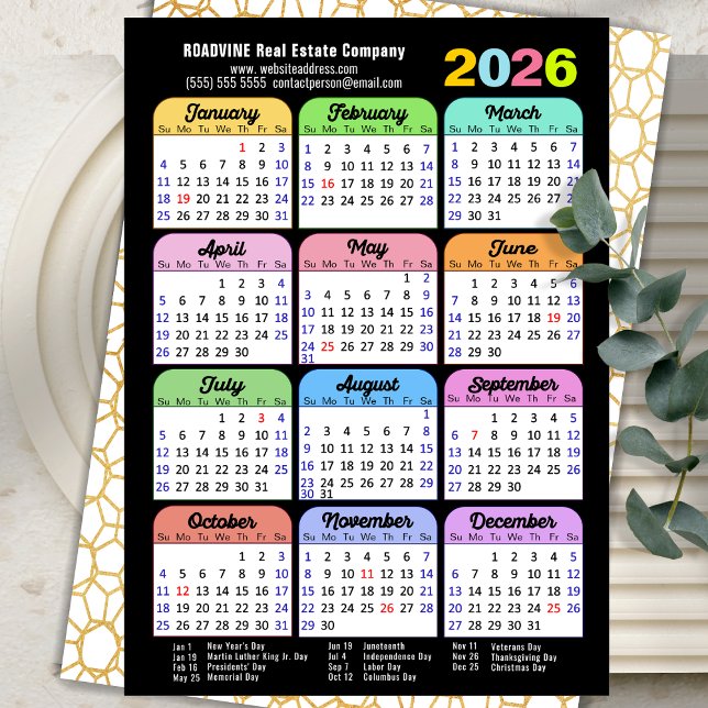 Business 2026 Calendar Modern Black Gold Colourful Holiday Card (Creator Uploaded)