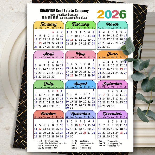 Business 2026 Calendar Modern Black Gold Colourful Holiday Card (Creator Uploaded)