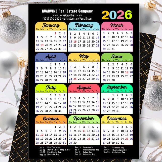 Business 2026 Calendar Modern Black Gold Colourful Holiday Card (Creator Uploaded)